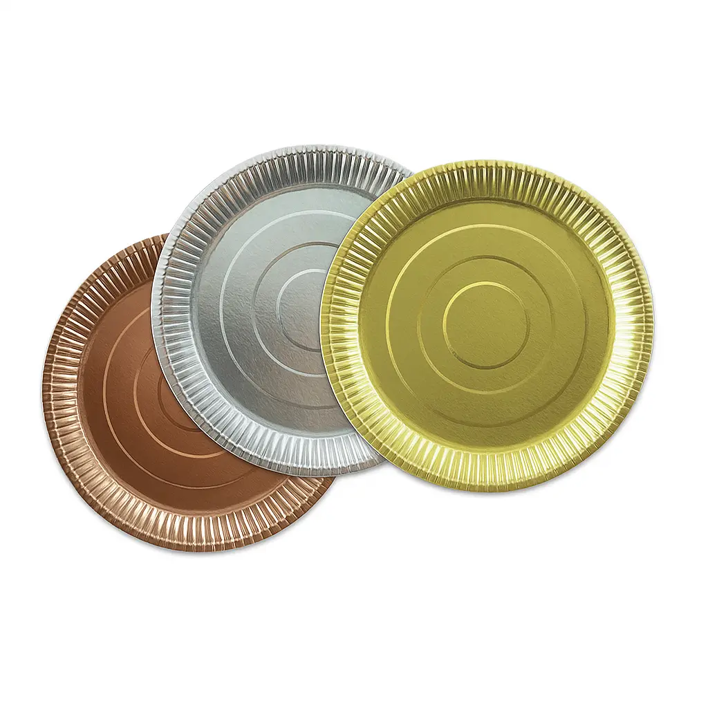 Platos bandejas de cartón metalizado - colores y medidas variados -