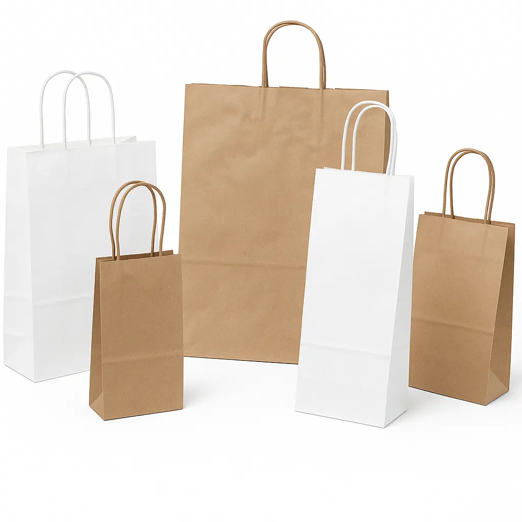 Bolsas de papel kraft con manija -colores y medidas variados -