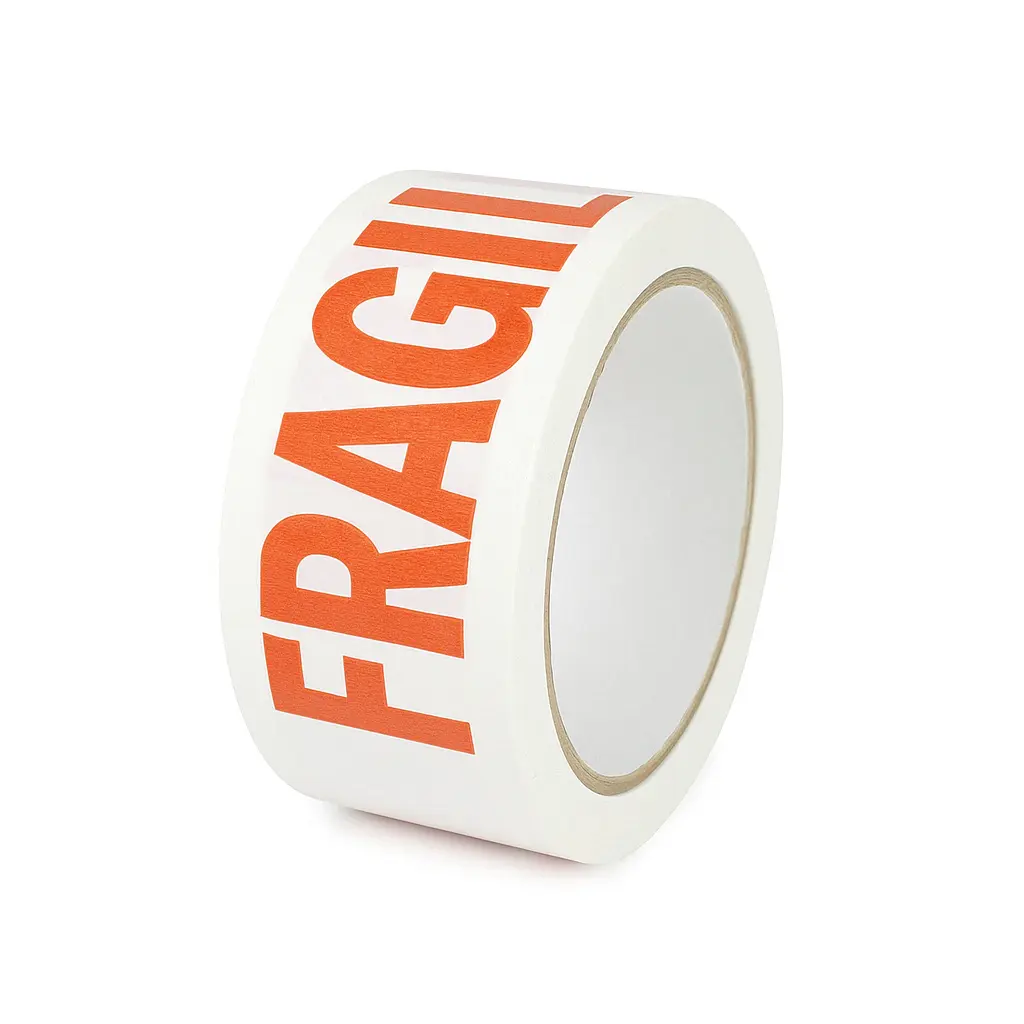 Cinta adhesiva para embalar impresa frágil (fondo blanco) 48mm x50 u. metros