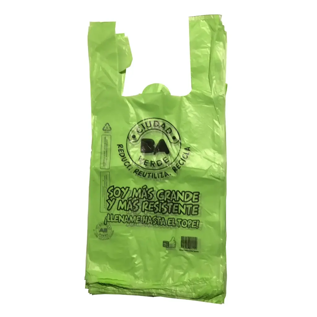 Bolsas camiseta ciudad verde alta densidad 45x55cm x100 u.