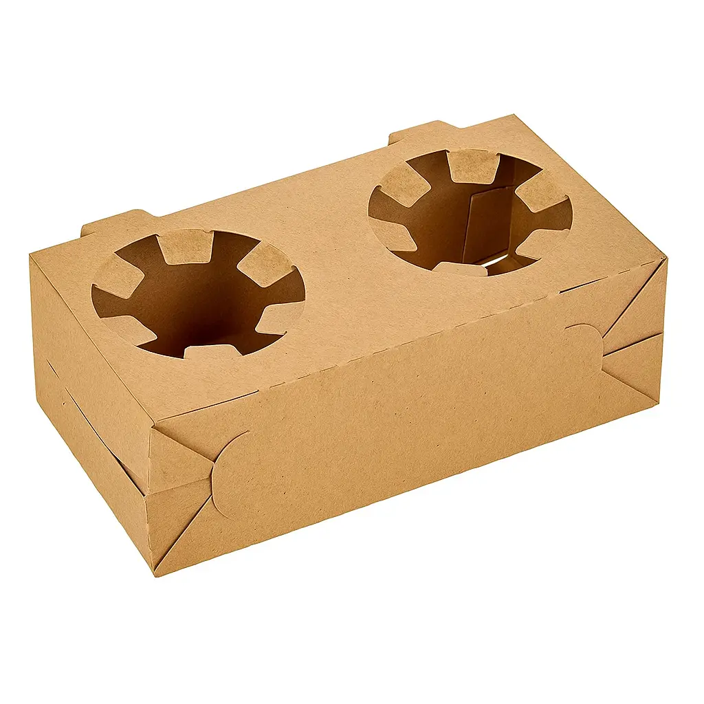 Porta vasos doble de cartón kraft 18x9x5cm x50 u.