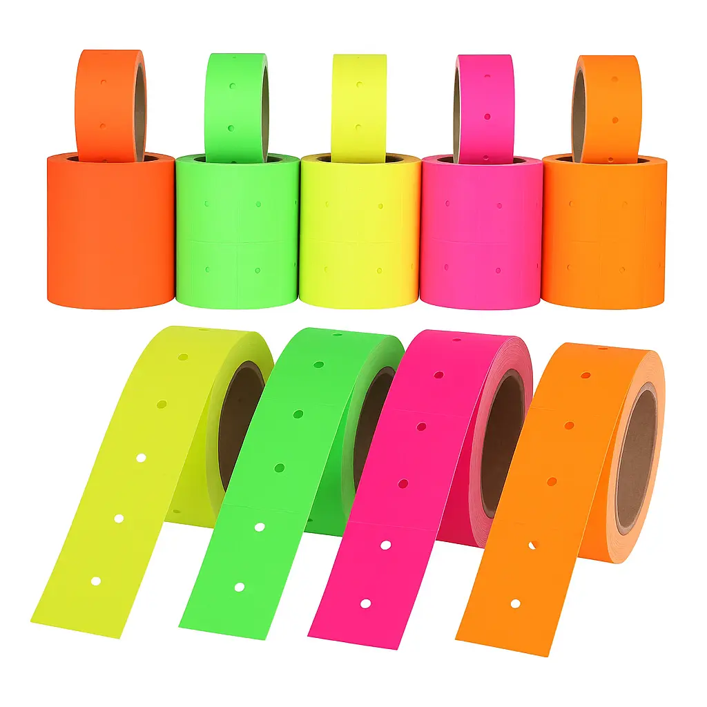 Rollo etiquetas autoadhesivas para etiquetadora Motex - medidas y colores variados  -