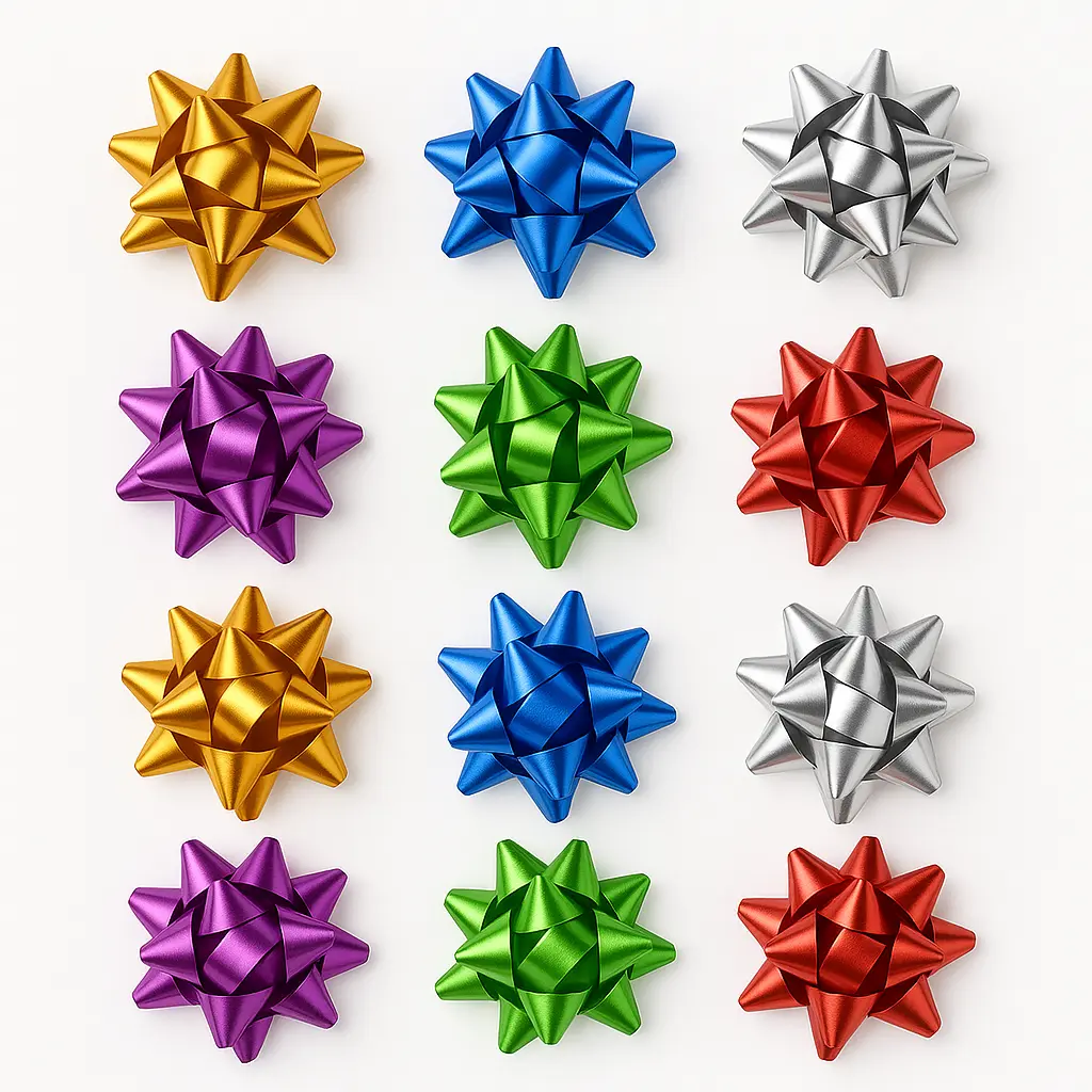 Moños estrella c/adhesivo metalizados surtidos