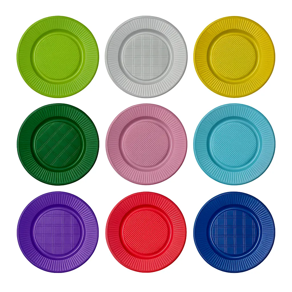 Platos plasticos descartables x50 u. - colores y medidas variados -
