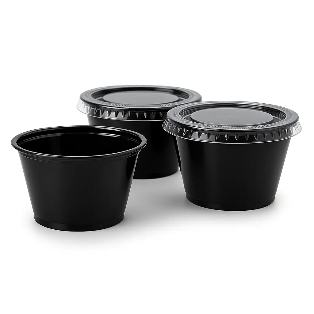 Potes plasticos negros salsero dips x100 u. - medidas varias -