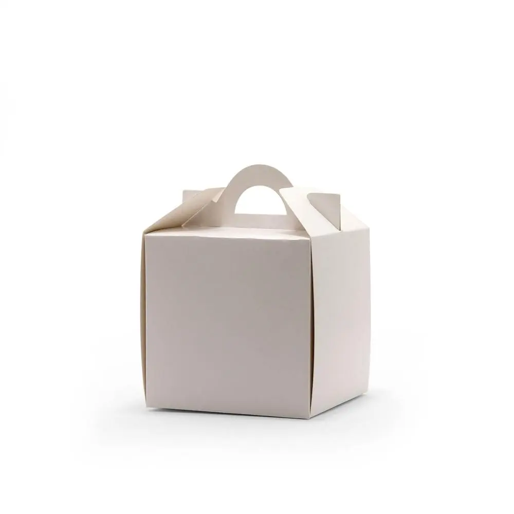 Caja para mini pan dulce blanca con manija 9x9x9cm