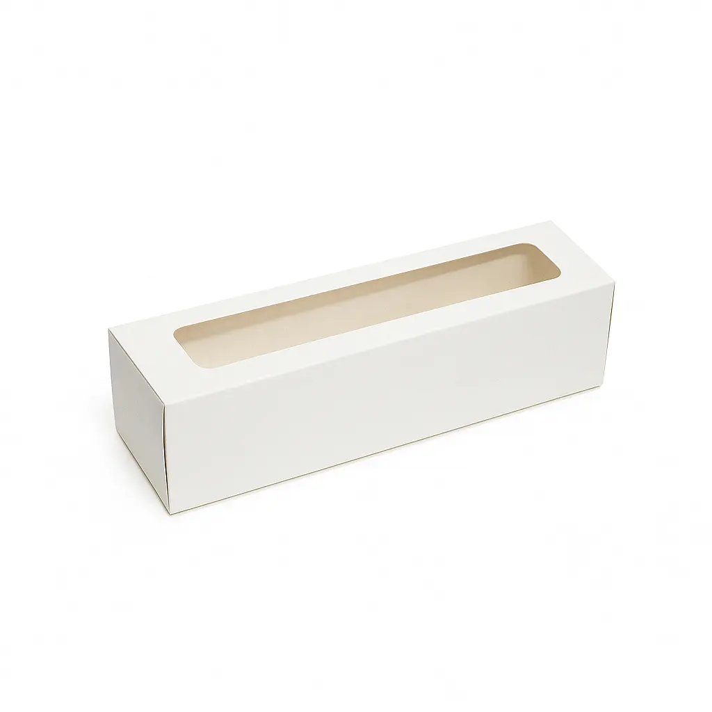Caja para macarons blanca con visor 21x5x5cm