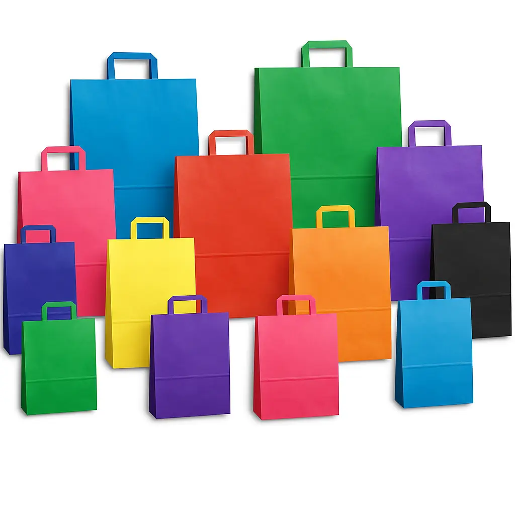 Bolsas de papel regalo con manija acuario - colores y medidas variados -