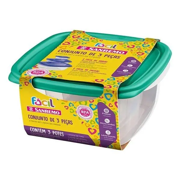 Contenedores hermeticos Sanremo Facil set 3 piezas 200ml/800ml/1.9l 130/6C