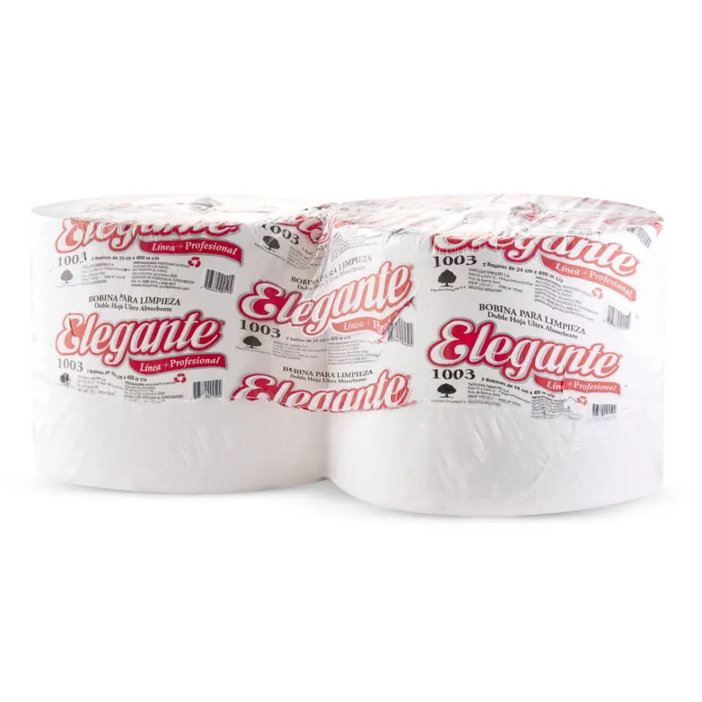 Toallas de papel en rollo doble hoja elegante 25cmx400 m (1003) x 2 unid