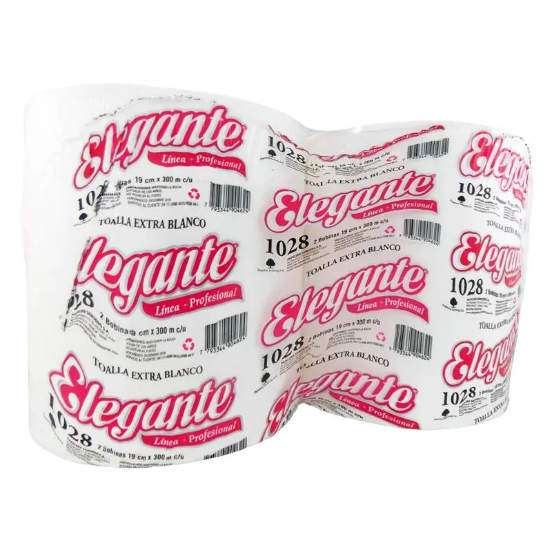 Toallas de papel en rollo doble hoja elegante 20cmx300m (1028) x 2 unid