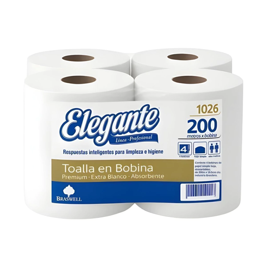 Toallas de papel en rollo simple hoja Elegante 19.5cmx200m (1026) x 4 unid