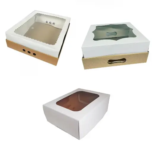 Caja para desayuno con visor y bandeja - medidas varias -