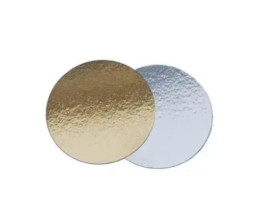 Disco base cartón redondo oro o plata para torta 16cm  - presentaciones varias -