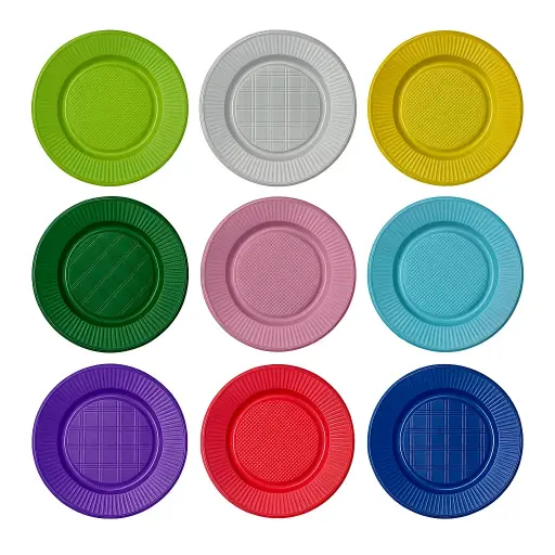 Platos plasticos descartables 22cm grandes x25 u. - colores variados -